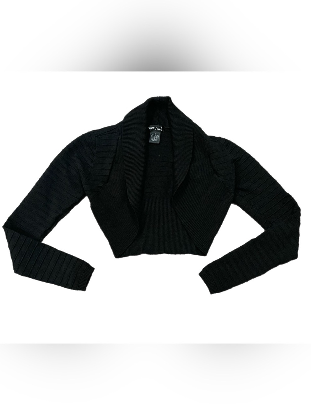 Wet Seal VTG Y2K Cropped Bolero Shrug Black Ribbed Knit Long Sleeve Sweater S